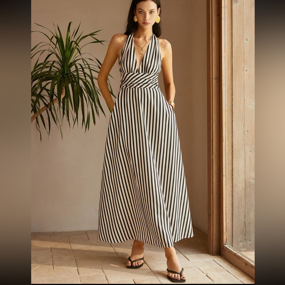 Striped Backless Pockets Dress